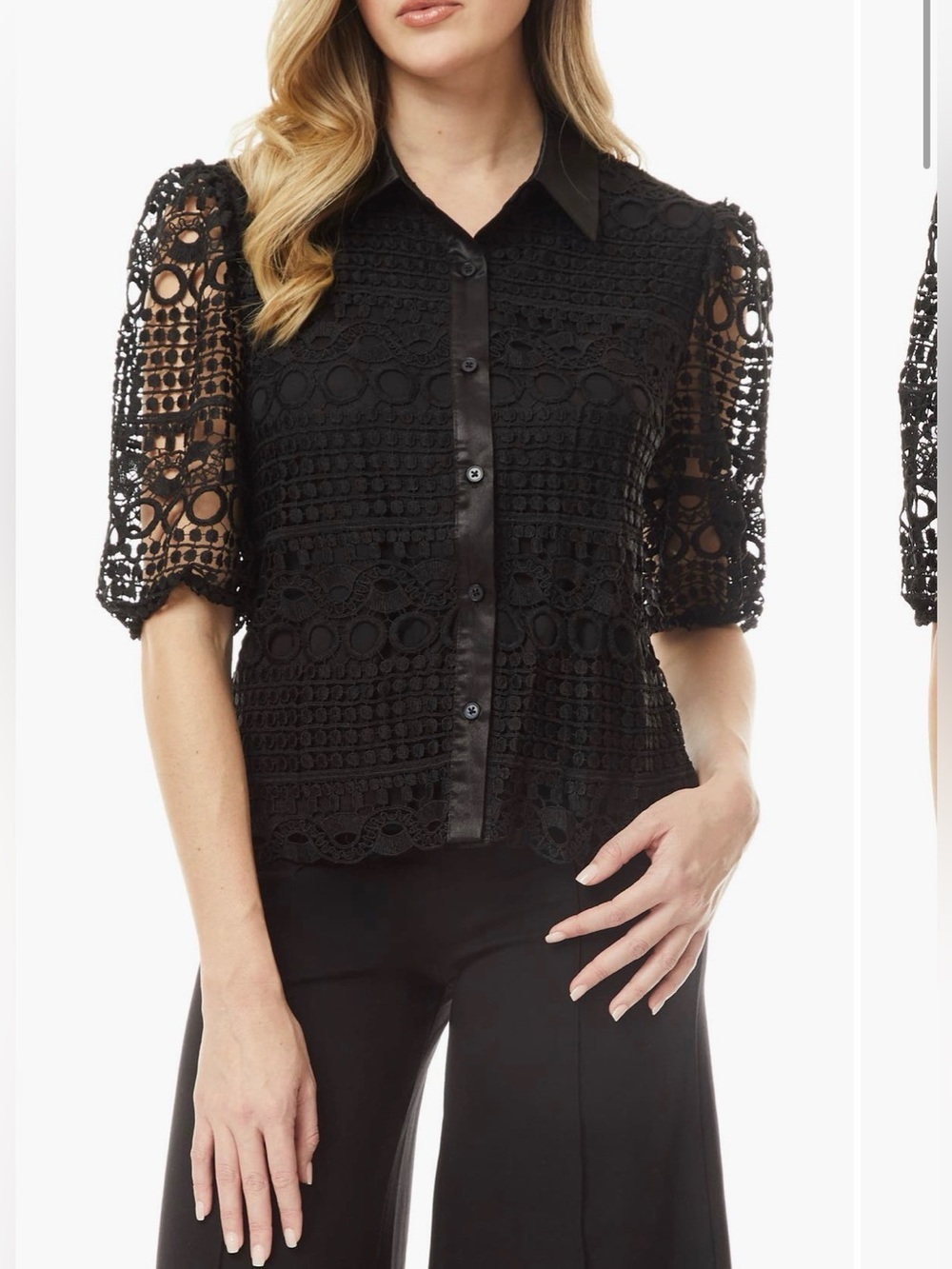 By Design Brianna Lace puff sleeve Button up Top Medium
